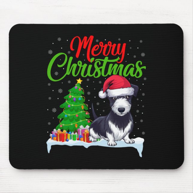 Tapis De Souris Rat Terrier Chien Noël Lumières Arbre de Noël Drôl (Devant)