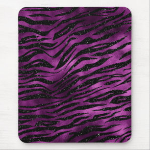 Tapis De Souris Rayures de tigre ombrées violet et noir avec paill