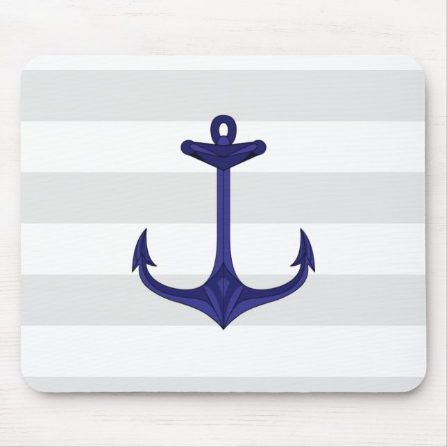 Tapis De Souris Rayures nautiques de blanc gris d'Ancre de bleu (Devant)
