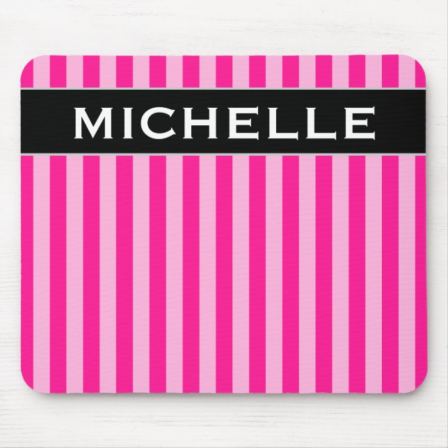 Tapis De Souris Rayures rose-clair et rose-foncé + Nom fait sur (Devant)