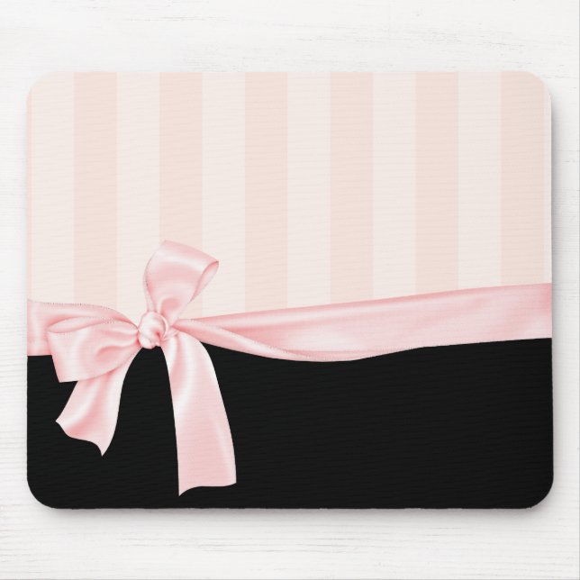 Tapis De Souris Rayures roses Girly parisiennes et arc rose-clair (Devant)