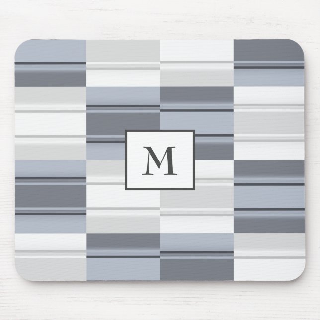 Tapis De Souris Rectangle bleu-gris monogramme (Devant)