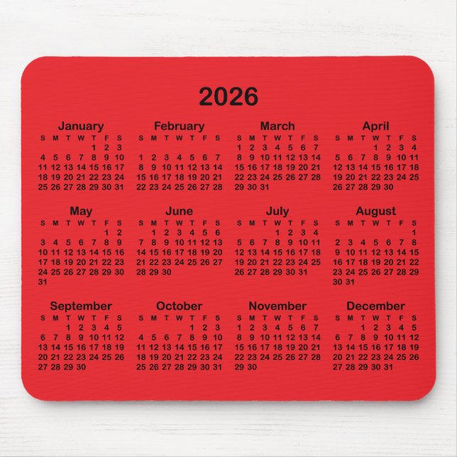 Tapis De Souris Red and Black 2026 Calendar (Devant)