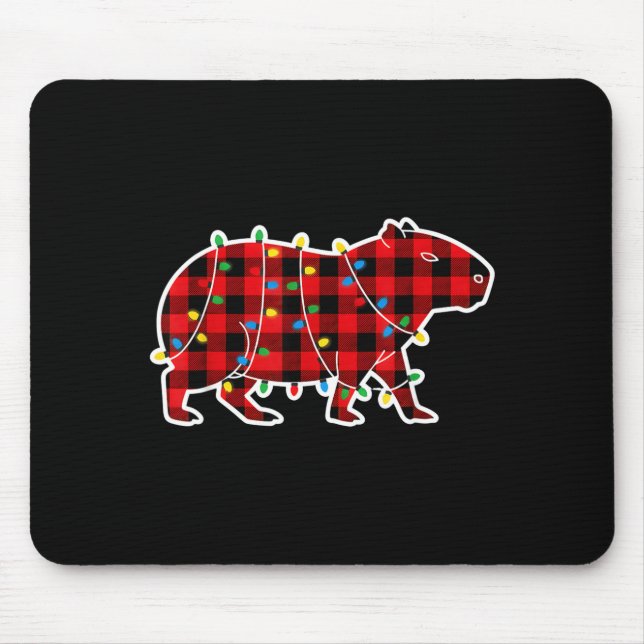Tapis De Souris Red And Black Buffalo Plaid Capybara Christmas Lig (Devant)