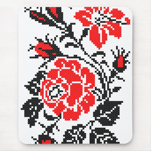 Tapis De Souris Red & Black Rose cross-stitch Russian Pattern (Devant)