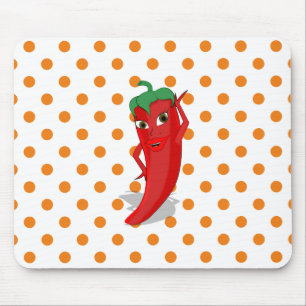 Tapis De Souris Red Hot Pepper Diva Orange Polka Dots Mouse Pad