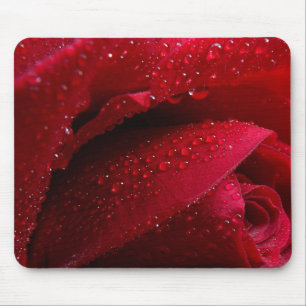 Tapis De Souris Red Macro Rose with Water Droplets