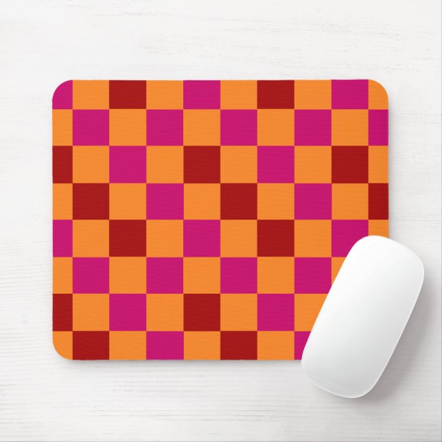 Tapis De Souris Red Orange Pink Checkered Pattern Design  (Avec souris)