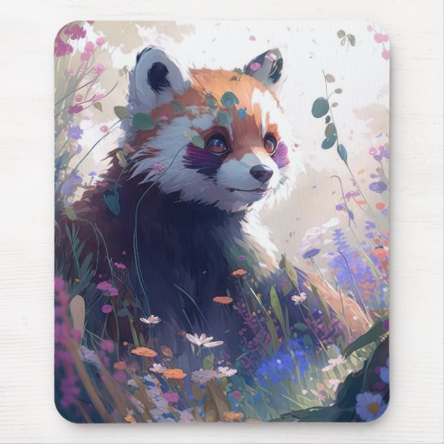 Tapis De Souris Red Panda Portrait Animal Peinture Forêt faunique (Devant)