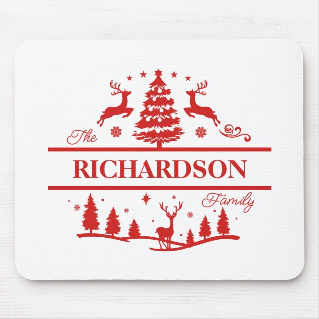 Tapis De Souris Red White Christmas Nom de famille personnalisé (Devant)