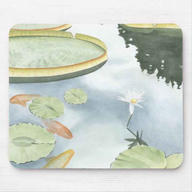 Tapis De Souris Réflexion de Koi Pond avec poissons et lys (Devant)