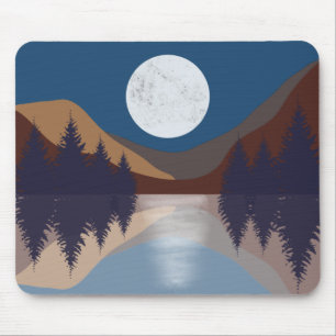 Tapis De Souris Réflexion de la lune de la forêt Abstraite rustiqu