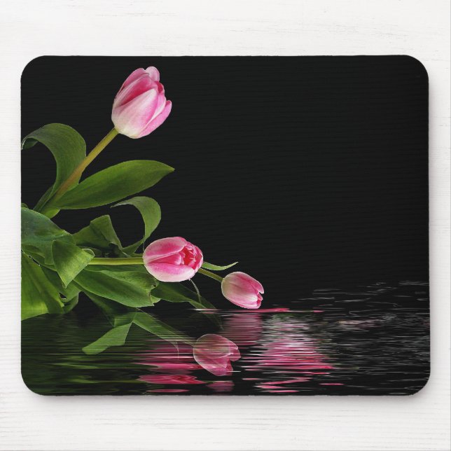 Tapis De Souris Réflexion de Tulipe rose dans l'eau (Devant)
