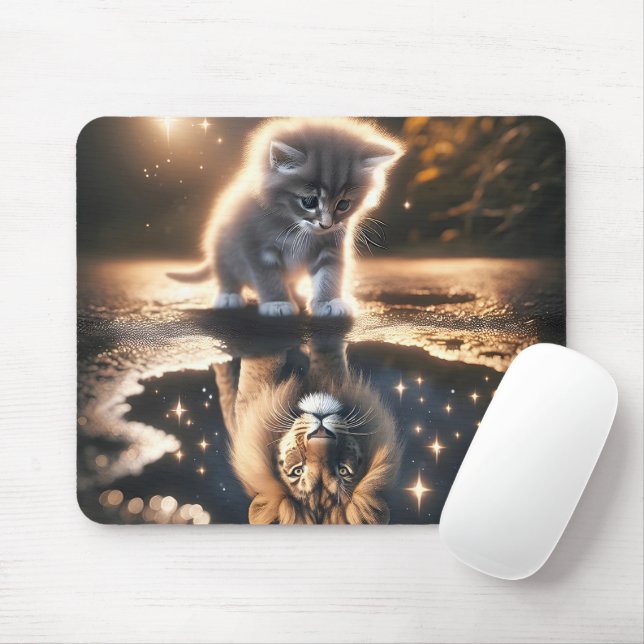 Tapis De Souris Réflexion des poulies de chaton et de lion (Avec souris)
