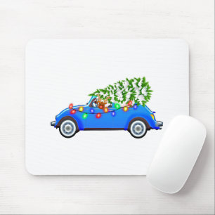 Tapis De Souris Reindeer driving a beetle with christmas treeb