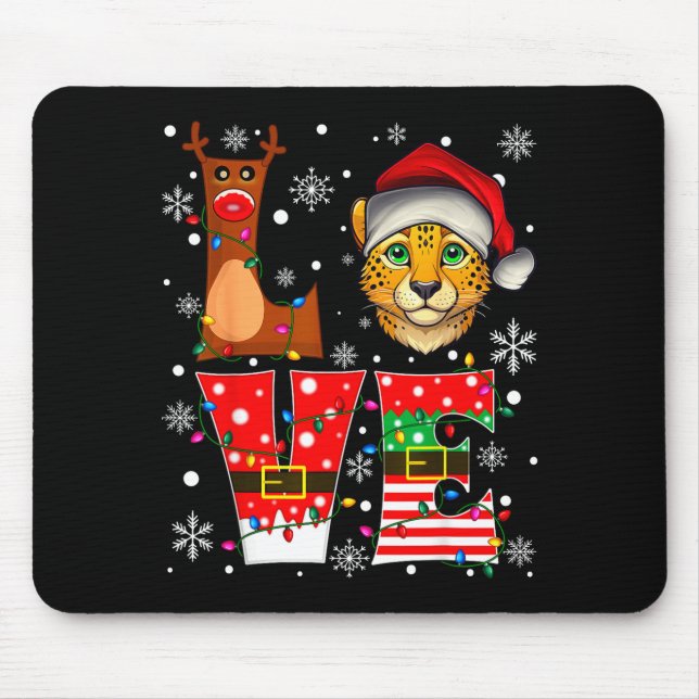 Tapis De Souris Reindeer Elf Santa Hat Love Cheetah Animal Xmas  (Devant)