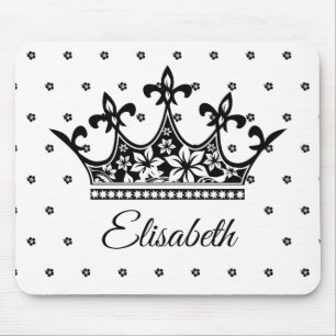 Tapis De Souris Reine couronne floral noir blanc belle vintage