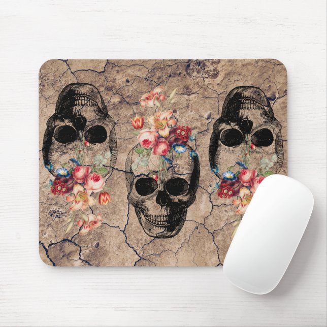 Tapis De Souris Renaissance - Les crânes fleurissent de la poussiè (Avec souris)