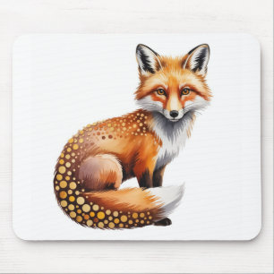 Tapis de souris Renard aquarelle et points d'autom
