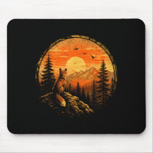 Tapis De Souris Renard coucher de soleil montagne forêt sauvage na