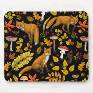 Tapis De Souris Renard d'automne sur noir