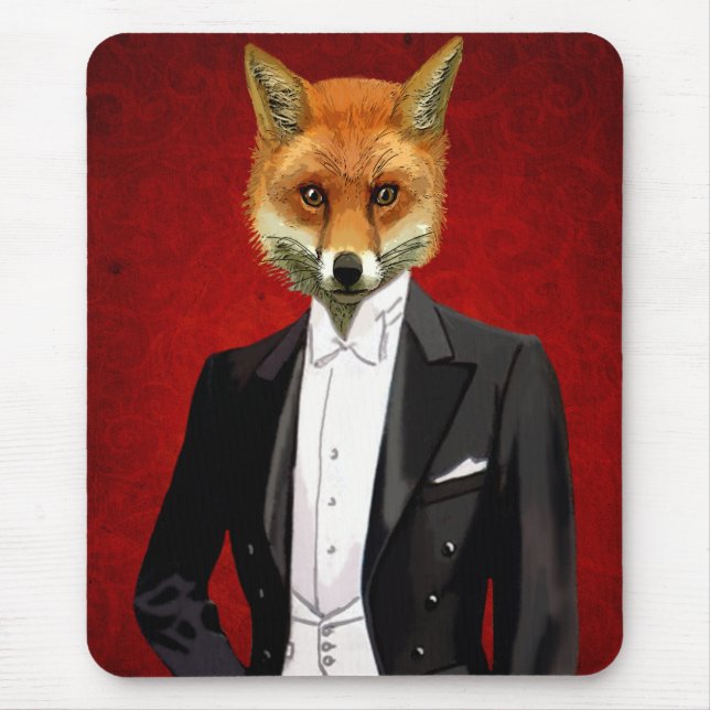 Tapis De Souris Renard En Costume De Soirée, Portrait (Devant)