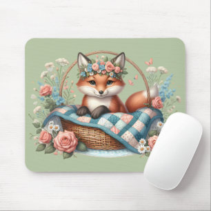 Tapis De Souris Renard floral en panier avec courtepointe et fleur
