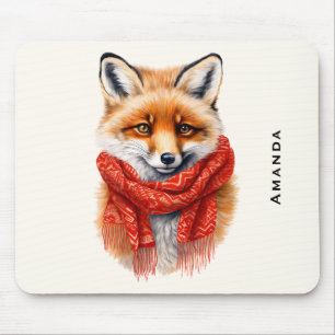 Tapis De Souris Renard mignon avec une écharpe rouge Image d'autom
