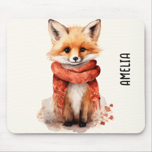 Tapis De Souris Renard mignon en écharpe rouge