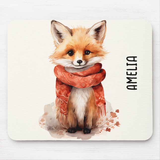 Tapis De Souris Renard mignon en écharpe rouge (Devant)