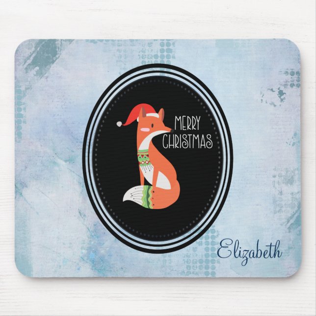 Tapis De Souris Renard orange en chapeau rouge Noël Joyeux Noël (Devant)