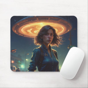 Tapis De Souris Rencontre de l'OVNI Alien par une fille en ville