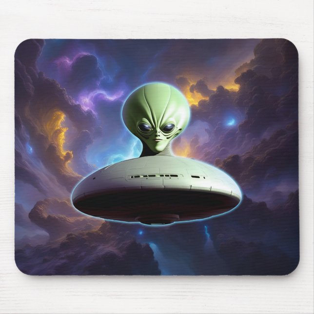 Tapis De Souris Rencontre galactique : Green Alien Head UFO Advent (Devant)