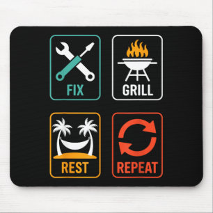 Tapis De Souris Répare Gril Repos Répète Drôle BBQ Grillade Papa