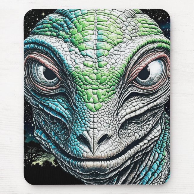 Tapis De Souris Reptilian Lizard Homme Alien Extraterrestre En cou (Devant)