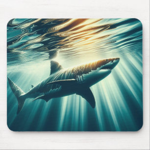 Tapis De Souris Requin dans la mer bleue profonde & soleil