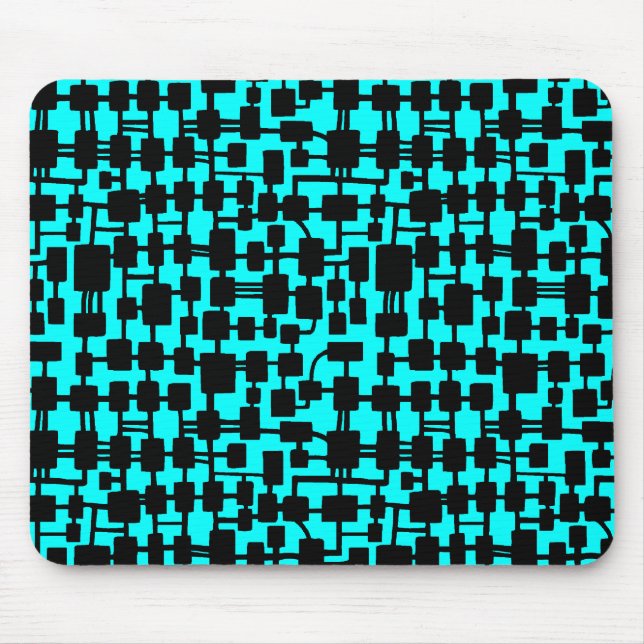 Tapis De Souris Réseau Abstrait - Noir sur Cyan 00FFFF (Devant)