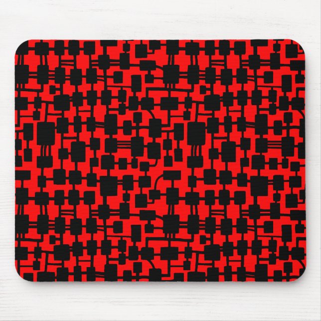 Tapis De Souris Réseau Abstrait - Noir sur Red FF0000 (Devant)