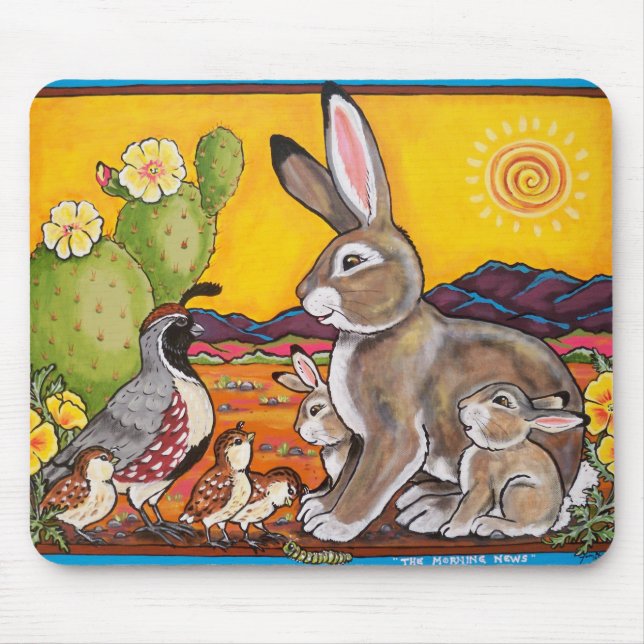 Tapis De Souris Réserve faunique de lapin Quail jaune Sunrise Cact (Devant)