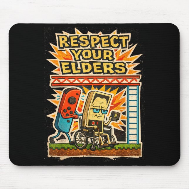 Tapis De Souris Respect Your Elders Funny Gamer Controller 80s Ret (Devant)