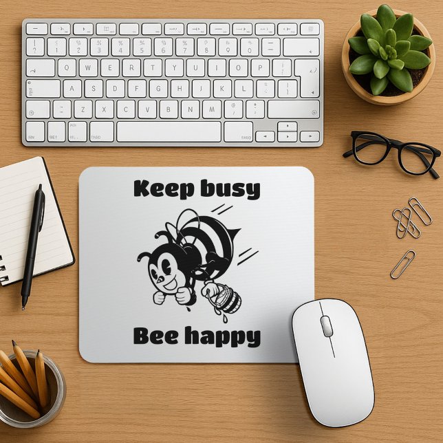 Tapis De Souris Restez Occupé Soyez Heureux Occupé Bee Motivationa (Créateur téléchargé)