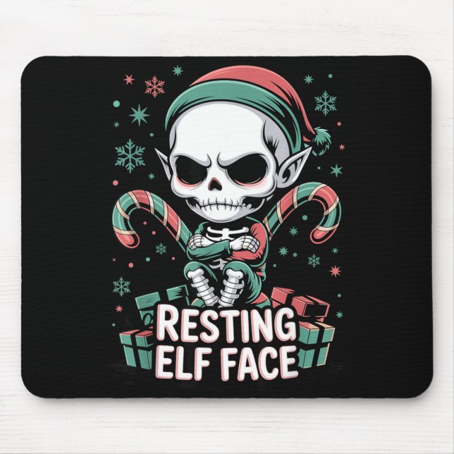 Tapis De Souris Resting Elf Face Funny Christmas Cute Creepy Women (Devant)