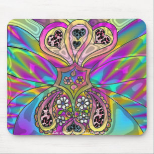 Tapis De Souris Retro 60s Coeurs psychédéliques Fleurs Cadeaux Vêt