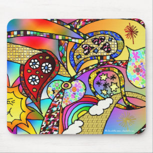 Tapis De Souris Retro 60s Coeurs psychédéliques Paisley Cadeaux Vê
