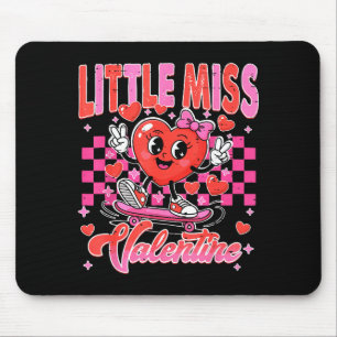 Tapis De Souris Retro à Carreaux Little Miss Valentine Patinage Cœ