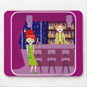 Tapis De Souris Retro Art Romantique Bar Amusant Nightlife Dessin 