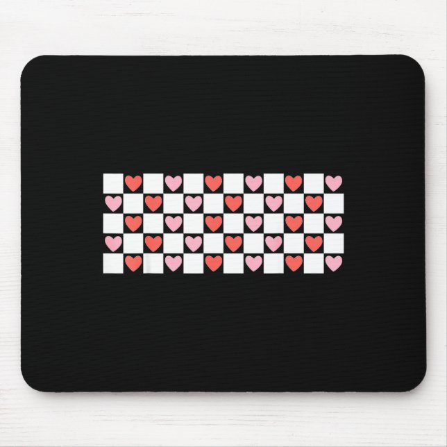 Tapis De Souris Retro Checkered Red And Nk Hearts Valentines Day  (Devant)