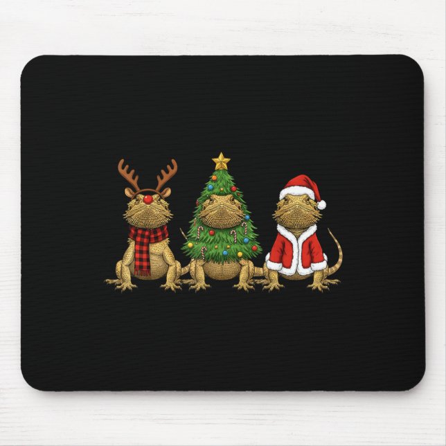Tapis De Souris Retro Christmas Bearded Dragon Santa Reindeer  (Devant)