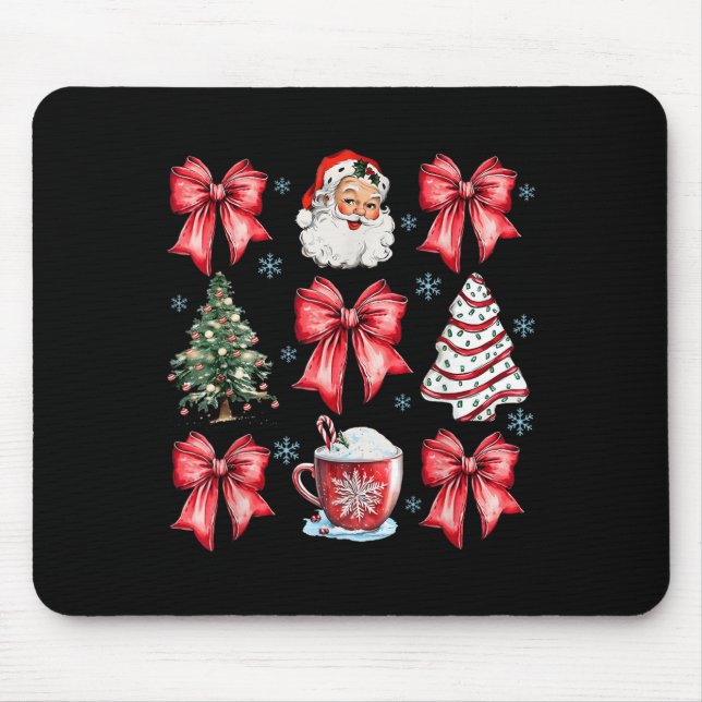 Tapis De Souris Retro Christmas Coquette Bow Santa Coffee Cake Hol (Devant)