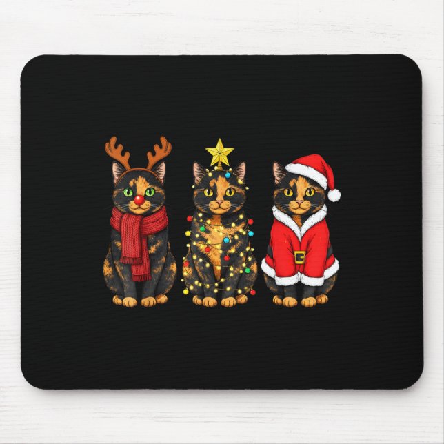 Tapis De Souris Retro Christmas Tortoiseshell Cat Santa Reindeer  (Devant)